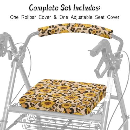 Image of Soft Adjustable Rollator Seat Covers, Sunflower Universal Backrest and Seat Covers for Walkers, Rollator Accessories for Seniors Women Men