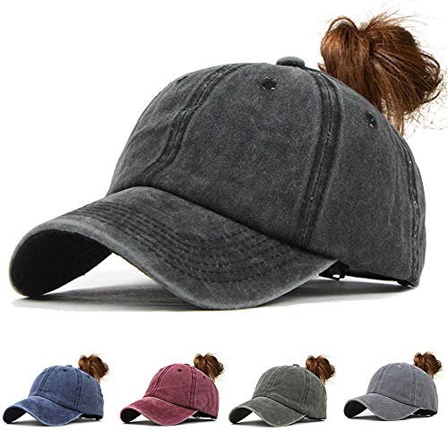 CheChury Damen Baseball Kappe Vintage Pferdeschwanz Cap Washed Ponytail Baseballmütze Mit Zöpfen Loch Loop Einstellbare Outdoor Sports Freizeit Basecap Unisex