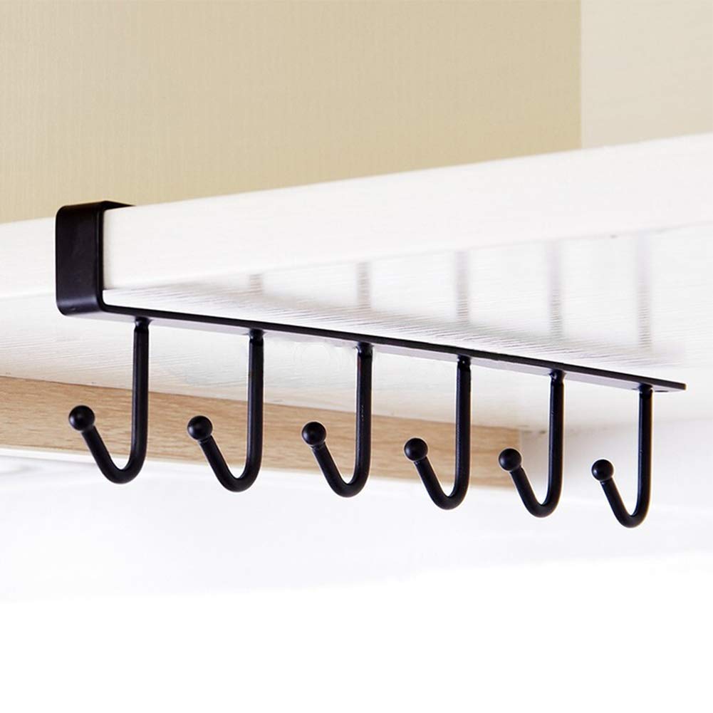 WITUSE Under Cabinet Mug Hanger Punch-Free, 6 Hook Mug Holder for Kitchen Utensil Ties Belts and Scarf Hanging Hook Rack Holder Multifunction Hanger – Black