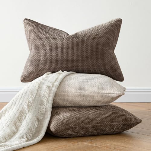Image of MIULEE Dercorative Lumbar Throw Pillow Covers 12x20 Inch Brown 2 Pack