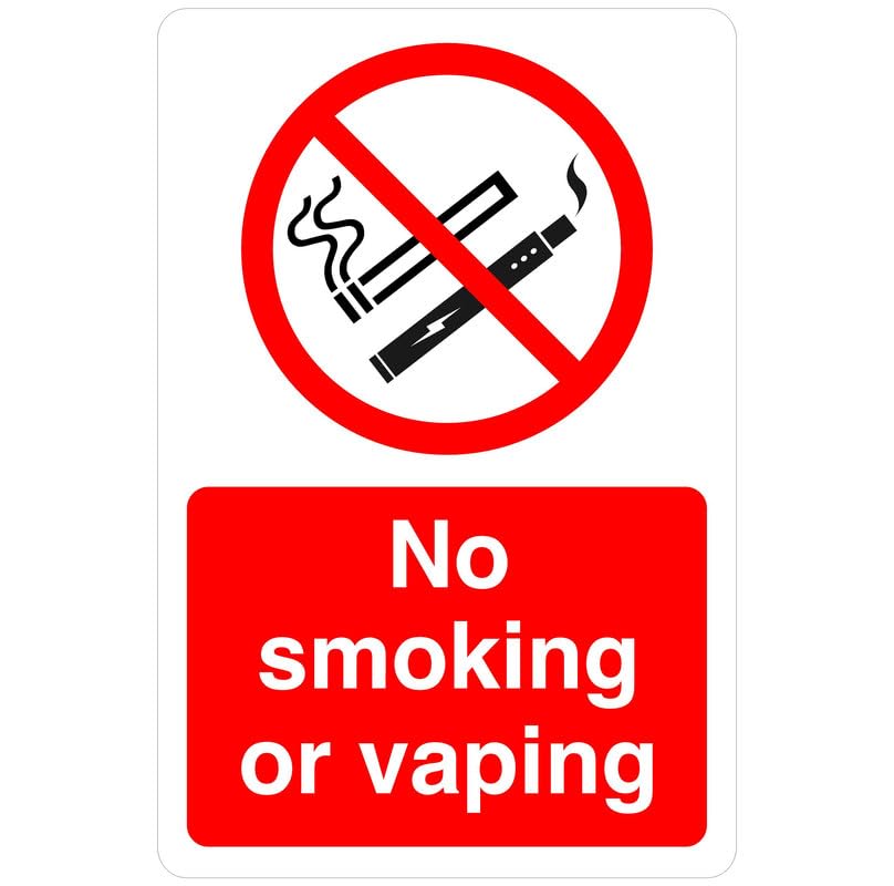 No smoking or vaping safety sign - 3mm Aluminum Dibond high-visibility and durability for indoor/outdoor usage (600mm x 400mm) Ensures Safety Within 20m Viewing Distance.