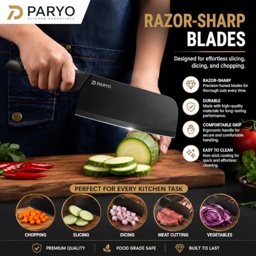 Image of PARYO 3 Pcs Kitchen Knife Set with Protective Covers, Stainless Steel Blades Non-Slip Handle, Multipurpose Vegetable, Fruit & Food Cutting Knives for Home Kitchen and Restaurant Use (ONLY Knife Set)