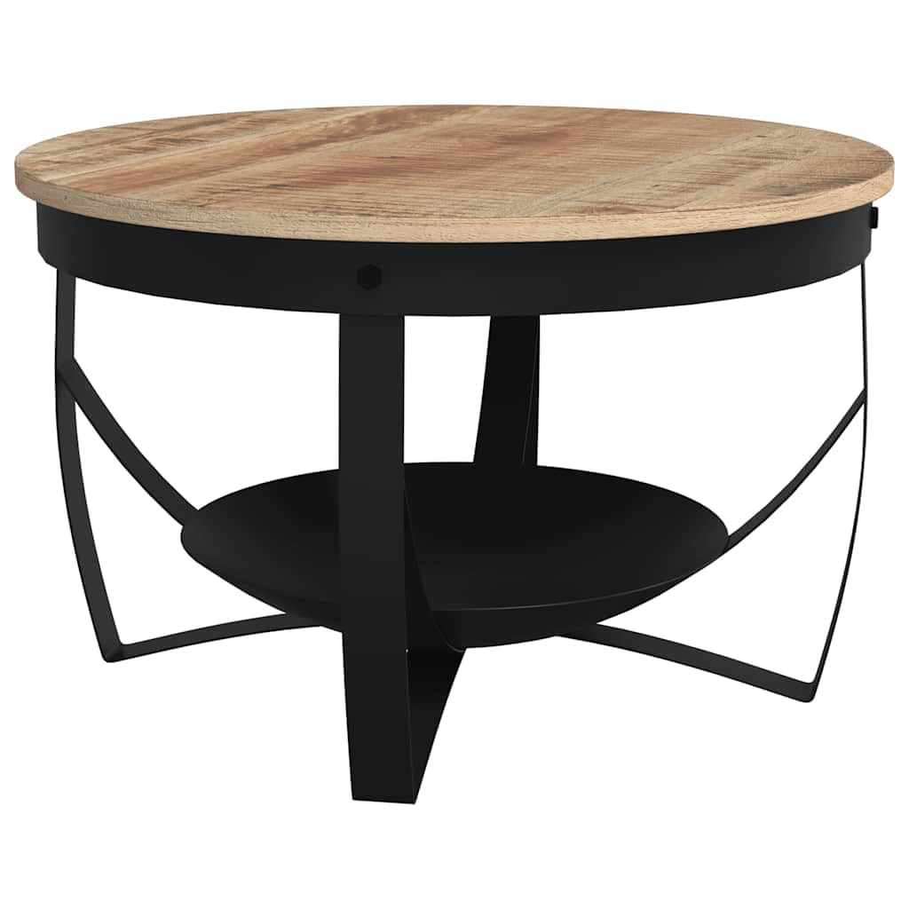 Table basse bois de manguier Ø68cm et fer noir pour salon style industriel