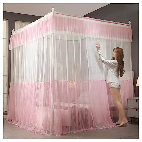 Moustiquaire de lit fille rose avec structure pour chambre de princesse