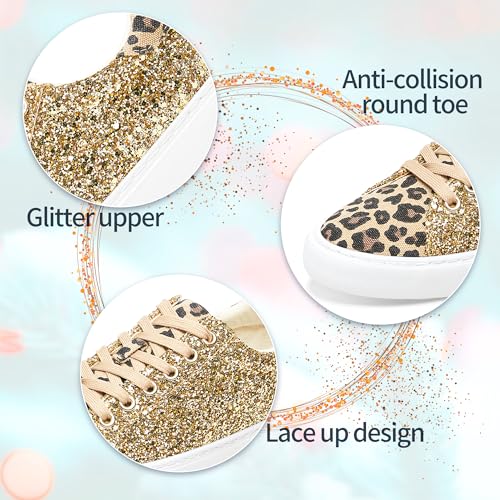 Image of AISFAES Glitter Sparkly Low Top Sequins Lace Up Tennis Shoes Comfort Bling Fashion Shiny Walking Shoes