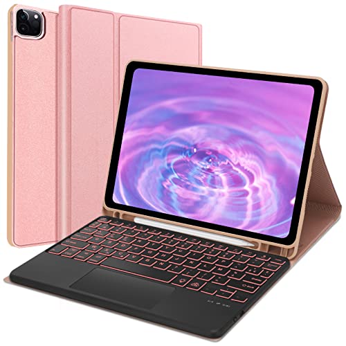 SENGBIRCH Clavier iPad Pro 11, iPad Air 5 Clavier avec Smart Trackpad, iPad Air 4 Clavier AZERTY, Rétroéclairé Détachable sans Fil Coque Clavier iPad Pro 11 2022/2021/2020/2018 (Or Rose) Cover