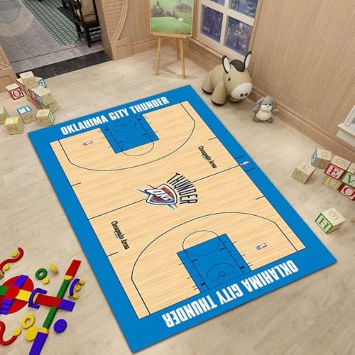 Aoasious バスケットボールコート柄 長方形エリアラグ 滑り止め クリスタルベルベット マイクロファイバー フロアマット リビング・寝室向け・子供部屋にも 10代/男の子/バスケ愛好家に (140*200センチメートル,Q)