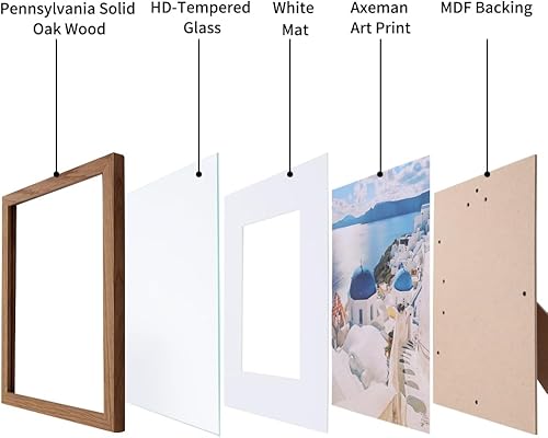 Miniatura 4 de Portarretratos de 8 x 10 pulgadas con paspartú para fotos de 5 x 7 pulgadas, de madera maciza de roble de 8 x 10 pulgadas con vidrio templado, marco