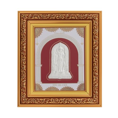 Image of 999 Pure Silver Ramlalla Frame | Divine Home Decor | Wall Mount Square Photo for Gift, Wooden PhotoFrame for Temple & OfficeDecor, SilverGift Items | hangingframe (10.50 inch x 9 inch Inch)
