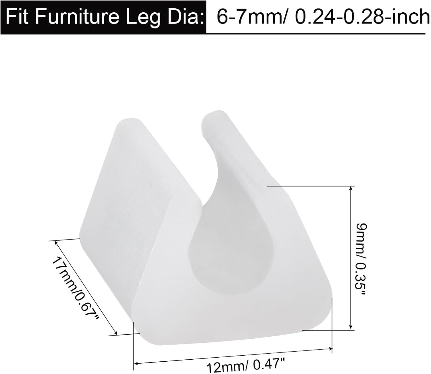 40Pack Rectangle Shaped Chair Legs Tips, Fitting 6-7mm Metal Tube Legs - Plastic Furniture Protector Feet Glides for Hardwood Floors, White