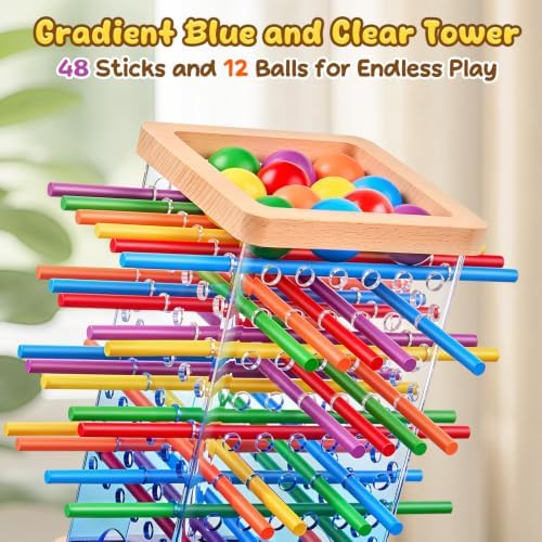 Montessori Wooden Board Game for Kids 4-6 with 48 Sticks and 12 Balls - 2