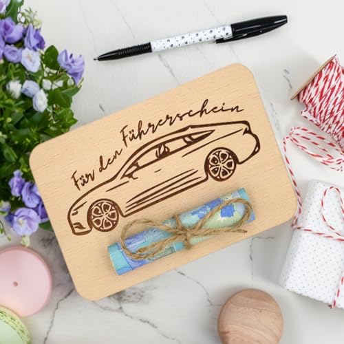 ZESABGE Führerschein Geldgeschenke,Hölzerne Geschenkartikel,Tankgutscheine, ein neues Auto und Tankstellengeschenke eignen sich hervorragend als Überraschungen für Freunde und Familie