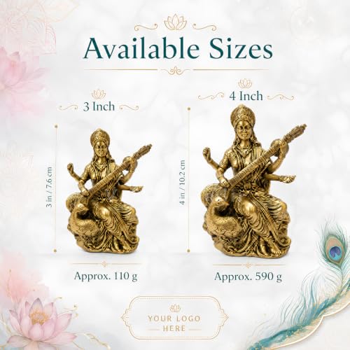 Image of Brass Saraswati Ji Idol, Vastu Remedy for Wisdom & Learning (3 Inch, 130 g)