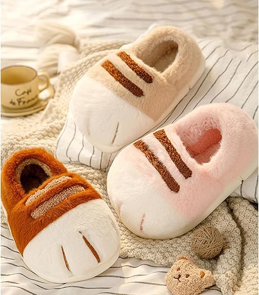 Women's cat claw slippers, cat foot slippers, women's cute funny 3D cat claw cartoon slippers, warm and fluffy winter home shoes 6