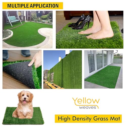 Image of Yellow Weaves Rectangular Plastic 35 MMHigh Density Artificial Grass Carpet Mat For Balcony, Lawn, Door (Natural Green, 4 X 10 Feet )