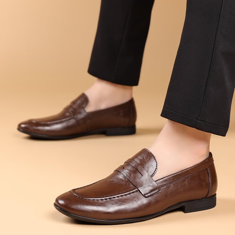 Men's Loafers Shoes Round Toe Faux Leather Apron Toe Penny Loafers Resistant Flexible Comfortable Classic Fashion Slip On4