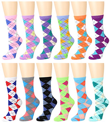 Image of Falari 12 Pairs Women's Cotton Crew Socks Assorted Colors