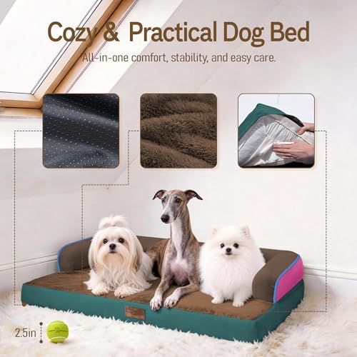 Image of Comfort Expression Washable Orthopedic Dog Bed for Large Sized Dogs | Waterproof Memory Foam Pet Bed 36x27 Inch with Removable Cover with Non-Slip & Bolster