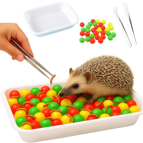 Hedgehog Enrichment Kit Toy, Foraging Toys with 100 Plastic Balls, Feeding Tray & Tweezers for Toys for Hedgehogs to Play with – Stimulating Cage Accessories for Small Pets