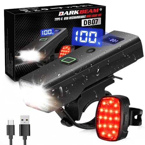 DARKBEAM Bike Lights for Night Riding, USB-C Rechargeable Bicycle Lights Set, Super Bright Bike Headlight and Back Tail Light 4+5 Modes, Easy to Install for Men Women Kids Road Mountain Cycling