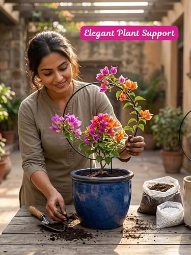 Image of Bombay Greens Round Metal Trellis Climbers Support Stake for Plants | Iron Garden Money Plant Climbers & Plant Support Stick | Rust Resistant Plant Support Ring for Indoor & Outdoor Garden - Pack of 2