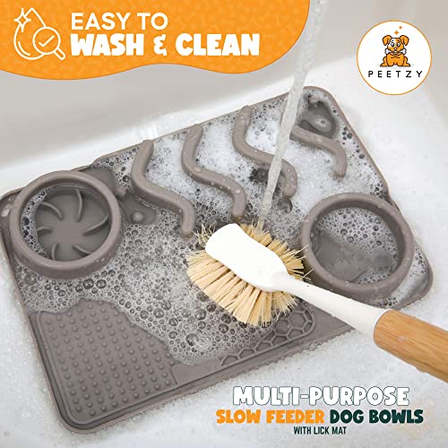 Peetzy Slow Feeder Dog Bowls - 6 In 1 Dog Feeding Mat - No Spilling Silicone Mat With Suction Cups - Slow Down Eating For Puppy Small Breed Size Dogs And Cats #TOP6