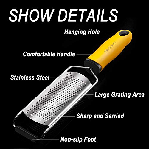 Multipurpose Zester Grater - Parmesan Cheese, Citrus, Lemon, Lime, Ginger, Chocolate, Fruits, Soft Grip Handle, Stainless Steel Fine Blades with Protector, Hand-held Kitchen Tool, Dishwasher Safe