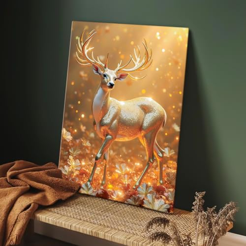 Image of ArtX Canvas Vastu Golden Deer Wall Painting, Big Size Canvas Painting For Living Room, Bedroom, Multicolor, Abstract, 58.0 X 45.0 cm, Set of 1