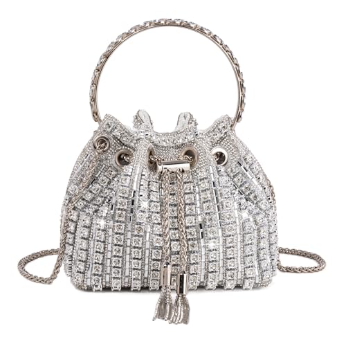 Image of Womens Silver Beaded Hobo Bag Evening Clutch Purse for Wedding Party Prom