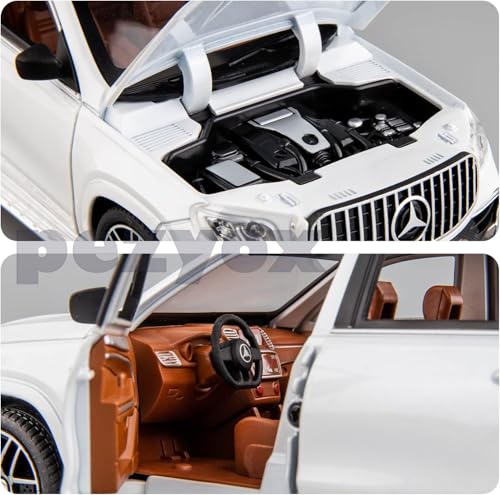 Image of 1 /24 Benz GLS63 AMG Model Car,Zinc Alloy Diecast Toy Car Pull Back with Light and Sound Toy Vehicle Door Can Be Opened (White)