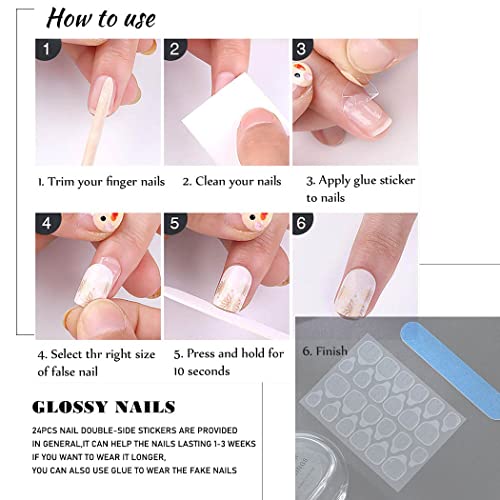 Gangel Black False Nails Square Fake Nails Medium Glossy Acrylic Full Cover Simple Press On Nails(24 Pcs) #TOP5
