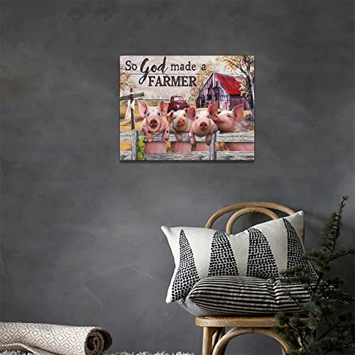 Farmhouse Pig Decor Wall Art Funny Pig Country Canvas Print Rustic Painting Modern Home Framed Artwork For Living Room Bedroom Ready To Hang 16"X12" #TOP1