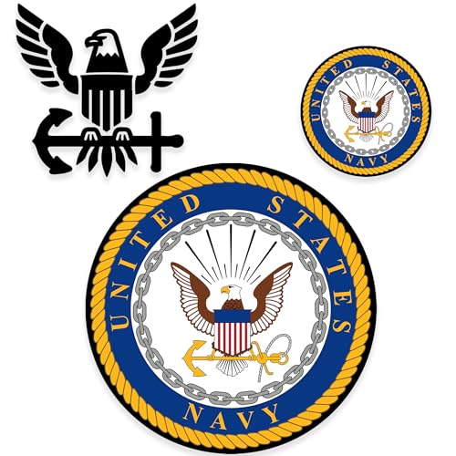 United by Color US Navy Stickers and Decals (3 Pack) - Strong Adhesive Waterproof US Navy Decals for Vehicles - No Fade, Used for Truck, Car, Laptop, Water Bottle, Boat, Phone, Window