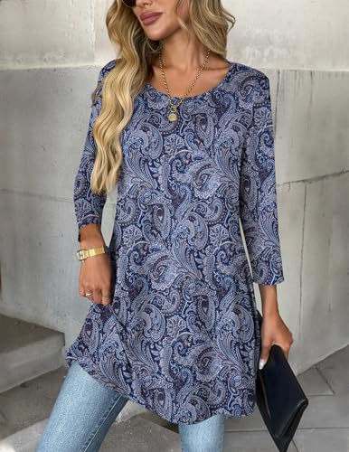 Image of Zeagoo Women Tops 3 /4 Sleeve Dressy Casual Plus Size Tunics Loose Blouses