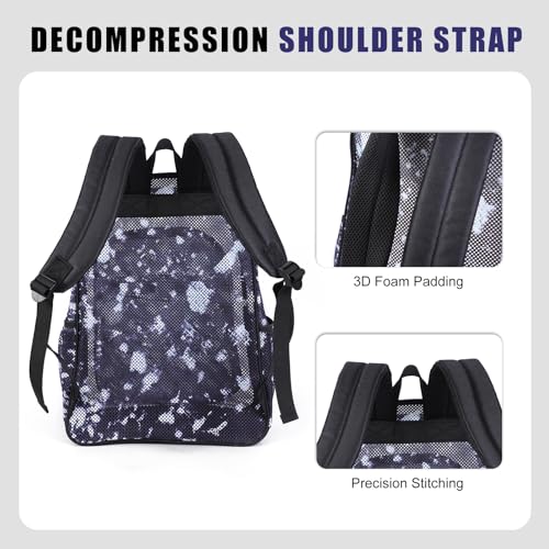 Image of COVAX Mesh Backpack for School Heavy Duty Semi-Transparent Bookbags for Beach, Swimming, Sports, Work, Travel (Black with White Splashes)