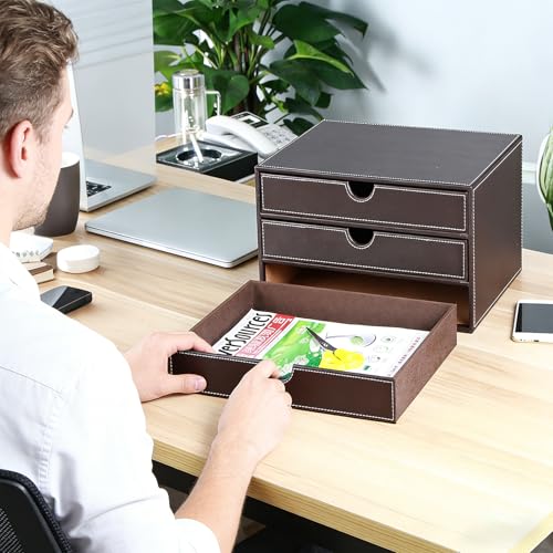 Organiseur de bureau marron chic pour documents A4 de télétravail