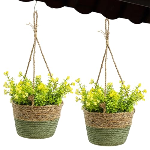 Lunaobrik Cesta para plantas, maceta bohemia para montaje en pared, cesta decorativa tejida para decoración del hogar, interior, exterior, jardín, patio, porche, patio, balcón, oficina, casa de campo