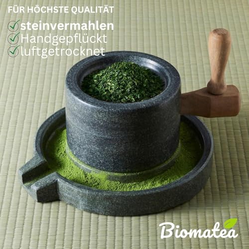 Biomatea 50g Matcha Ceremonial Grade aus Japan – 100 % natürlich, pestizidfrei & getestet – Steinvermahlen – Japanisches Premium Moegi Matcha-Tee-Pulver