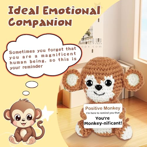 Image of Hoedia Cute Funny Gifts for Her /Him /Friend /Coworker - Emotional Positive Crochet Animals Monkey, Women Men Unique Thank You Gift for Mother's Day, Easter, Birthday, Retirement, Desk Decor