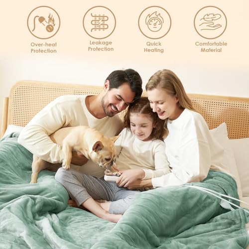 EHEYCIGA Heated Electric Blanket King Size - 9 Heating Levels, 10 Hours Auto Off, Soft Cozy Sherpa Washable Dual Control With Fast Heating, 90 x 100 Inches