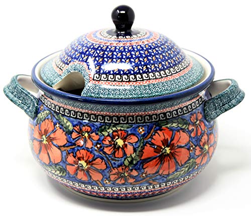 Polish Pottery Soup Tureen with Ladle in Poppies Unikat Pattern painted by Tomaszewska from Zaklady Boleslawiec Capacity: 3.17 quart - Thumbnail 3