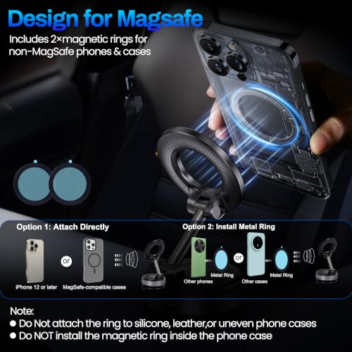 Image of Jikasho Magnetic Phone Holder for Car, Suction Cup Phone Mount for Magsafe | 360 Adjustable Vacuum Car Phone Mount, Hands-Free Phone Holders for Your Car for iPhone 17 Pro Max 16 15 14 13 12 Air Plus