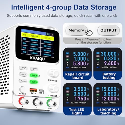 Image of Programmable DC Power Supply Variable 30V 10A KUAIQU Microcurrent 10μA Voltage Curve&Current Curve Lab Power Supply, Bench Power Supply with TFT Display /Memory /OVP /OCP for R&D /Lab /Precision Testing