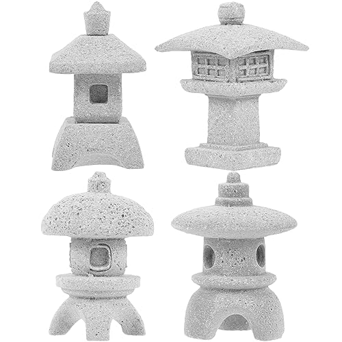 Yardwe 4 Statuette in Miniatura Di Pagoda in Pietra Arenaria Lanterne Giapponesi Decorazioni Da Giardino Sculture in Stile Zen Per La Decorazione
