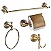 AUSWIND Antique Brass Bathroom Accessories Set Wall Mounted 4-Piece (Toilet Paper Holder/Robe Hook/Towel Bar/Towel Rings)
