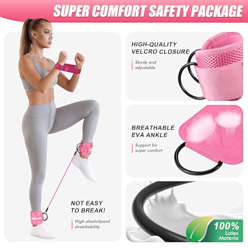 Image of Ankle Resistance Bands with Cuffs, Resistance Bands Set for Working Out, Leg and Glute Exercise Bands - Home Gym Workout Equipment for Women, Booty Building, Pilates, Rehab, Physical Therapy