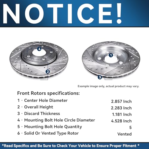 Image of Detroit Axle - Brake Kit for Chrysler 05-10 /12-14 /23 300 Dodge 06-23 Charger 08-23 Challenger 06-08 Magnum, Drilled Brake Rotors Ceramic Brake Pads Replacement : 14.17 inch inch Front 13.78 inch inch Rear