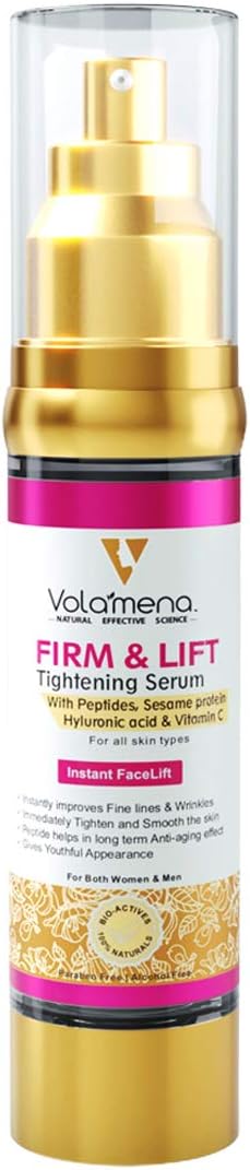 Volamena Firm & Lift Face Serum with Peptides, Hyaluronic Acid & Sesame Seed for Skin Tightening & Firming - Unisex Anti-Aging Formula, 50 ml