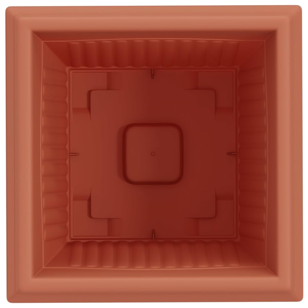 Set di 6 vasi da fiori quadrati, 38 x 38 x 30 cm, rosso mattone, grandi fioriere in plastica, per giardino, balcone e terrazza, resistenti alle intemperie, con drenaggio