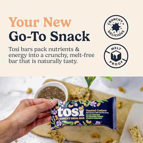 Tosi Meal Nut Bars, Cashew, Healthy Snacks for Adults & Kids, Crunchy Plant Based Protein Bar (14G), Keto Snacks, Vegan, Gluten & Soy Free, Low Sugar, Omega 3s, 2.4oz, 12-Pack
